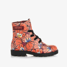 KENZO KIDS-Red & Pink Floral Leather Boots | Childrensalon Outlet