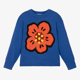 KENZO KIDS-Teen Blue Cotton Knit Boke Flower Sweater | Childrensalon Outlet