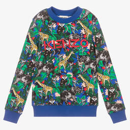 KENZO KIDS-Синий свитшот с принтом Jungle для подростков | Childrensalon Outlet