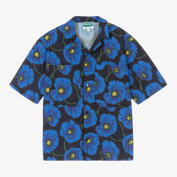KENZO KIDS-قميص تينز ولادي قطن بوبلين لون كحلي | Childrensalon Outlet