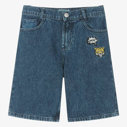 KENZO KIDS-Teen Boys Blue Embroidered Denim Shorts | Childrensalon Outlet