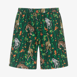 KENZO KIDS-Teen Boys Green Bamboo Print Swim Shorts | Childrensalon Outlet