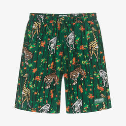 KENZO KIDS-Teen Boys Green Bamboo Print Swim Shorts | Childrensalon Outlet