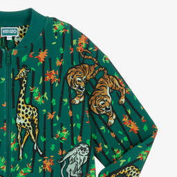 KENZO KIDS-توب بسحّاب تينز ولادي قطن جيرسي لون أخضر داكن | Childrensalon Outlet