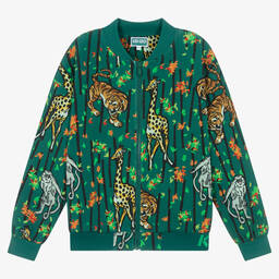 KENZO KIDS-توب بسحّاب تينز ولادي قطن جيرسي لون أخضر داكن | Childrensalon Outlet