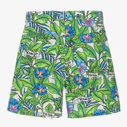 KENZO KIDS-Teen Boys Green Flower Print Cotton Shorts | Childrensalon Outlet