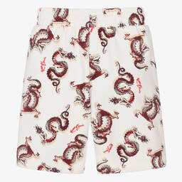 KENZO KIDS-Teen Boys Ivory Cotton Dragon Shorts | Childrensalon Outlet
