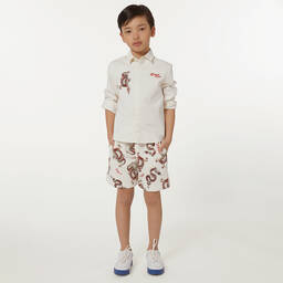 KENZO KIDS-Teen Boys Ivory Cotton Dragon Shorts | Childrensalon Outlet