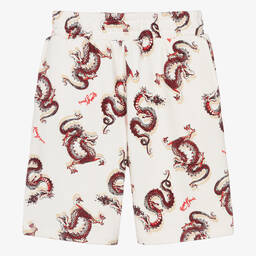 KENZO KIDS-Teen Boys Ivory Cotton Dragon Shorts | Childrensalon Outlet