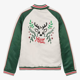 KENZO KIDS-Teen Boys Ivory Festive Satin Bomber Jacket | Childrensalon Outlet