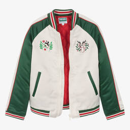 KENZO KIDS-Teen Boys Ivory Festive Satin Bomber Jacket | Childrensalon Outlet