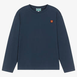 KENZO KIDS-Синий хлопковый топ с цветком | Childrensalon Outlet