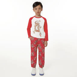 KENZO KIDS-Teen Boys Red Dragon Satin Trousers | Childrensalon Outlet