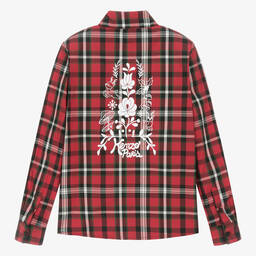 KENZO KIDS-قميص تينز ولادي تارتان قطن بوبلين لون أحمر | Childrensalon Outlet