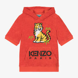 KENZO KIDS-Teen Boys Red Towelling Tiger Hoodie | Childrensalon Outlet