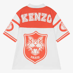 KENZO KIDS-توب رغبي قطن عضوي لون أبيض وأحمر للمراهقين | Childrensalon Outlet