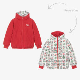 KENZO KIDS-جاكيت بافر بوجهين تينز لون أحمر | Childrensalon Outlet
