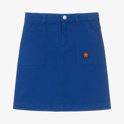 KENZO KIDS-تنورة بطبعة بوك فلاور قطن تويل لون أزرق | Childrensalon Outlet