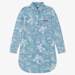 KENZO KIDS-Голубое джинсовое платье с бейсбольным принтом | Childrensalon Outlet