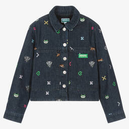 KENZO KIDS-Teen Girls Blue Denim Embroidered Jacket | Childrensalon Outlet