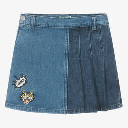 كينزو كيدز-شورت سكورت بكسرات قطن دنيم لون أزرق للمراهقات | Childrensalon Outlet