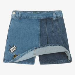 كينزو كيدز-شورت سكورت بكسرات قطن دنيم لون أزرق للمراهقات | Childrensalon Outlet