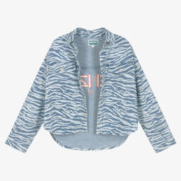 KENZO KIDS-جاكيت تينز بناتي قطن دنيم مقلم لون أزرق | Childrensalon Outlet
