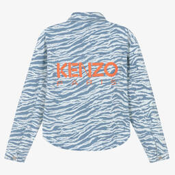 KENZO KIDS-جاكيت تينز بناتي قطن دنيم مقلم لون أزرق | Childrensalon Outlet