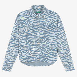 KENZO KIDS-جاكيت تينز بناتي قطن دنيم مقلم لون أزرق | Childrensalon Outlet