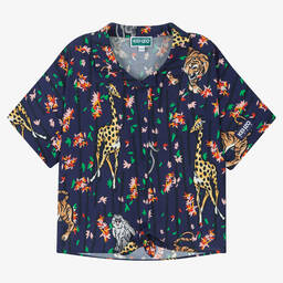 KENZO KIDS-بلوز قصير تينز بناتي فيسكوز لون كحلي | Childrensalon Outlet