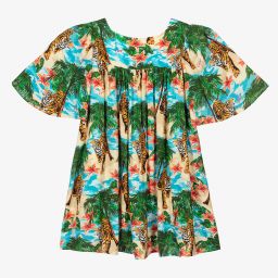 KENZO KIDS-Голубое платье с тропическим принтом для девочек-подростков | Childrensalon Outlet