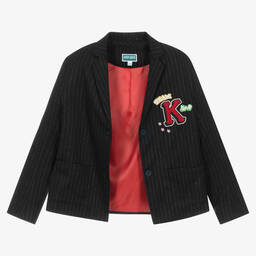 KENZO KIDS-Teen Girls Blue Wool Baseball Stripe Blazer | Childrensalon Outlet