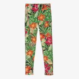 KENZO KIDS-Teen Girls Green Cotton Floral Leggings | Childrensalon Outlet