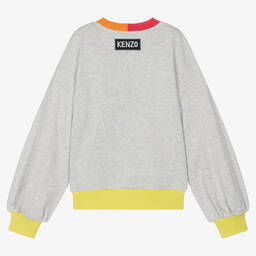 KENZO KIDS-Серый свитшот из меланжевой ткани с тигром | Childrensalon Outlet