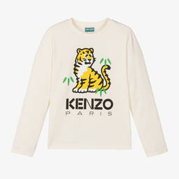 KENZO KIDS-Teen Girls Ivory Cotton KOTORA Tiger Top | Childrensalon Outlet