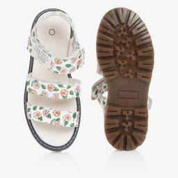 KENZO KIDS-Teen Girls Ivory Floral Print Leather Sandals | Childrensalon Outlet