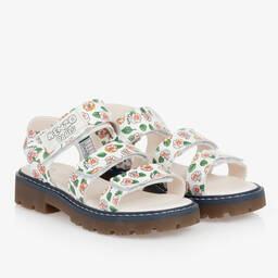 KENZO KIDS-Teen Girls Ivory Floral Print Leather Sandals | Childrensalon Outlet