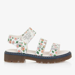 KENZO KIDS-Teen Girls Ivory Floral Print Leather Sandals | Childrensalon Outlet