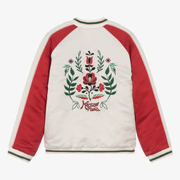 KENZO KIDS-Teen Girls Ivory & Red Festive Satin Bomber Jacket | Childrensalon Outlet