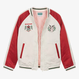 KENZO KIDS-Teen Girls Ivory & Red Festive Satin Bomber Jacket | Childrensalon Outlet
