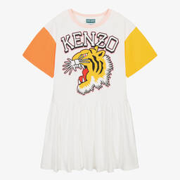 KENZO KIDS-Teen Girls Ivory Varsity Tiger Cotton Dress | Childrensalon Outlet