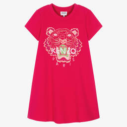 KENZO KIDS-Розовое хлопковое платье с тигром | Childrensalon Outlet