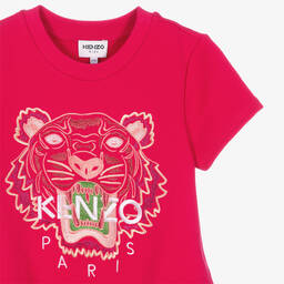 KENZO KIDS-Розовое хлопковое платье с тигром | Childrensalon Outlet