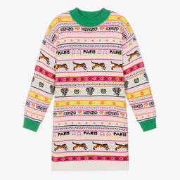 KENZO KIDS-Teen Girls Pink Jacquard Knit Sweater Dress | Childrensalon Outlet