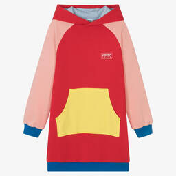 KENZO KIDS-Teen Girls Red Cotton Colourblock Dress | Childrensalon Outlet