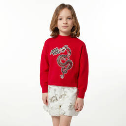 KENZO KIDS-Красный трикотажный свитер с драконом для девочек-подростков | Childrensalon Outlet