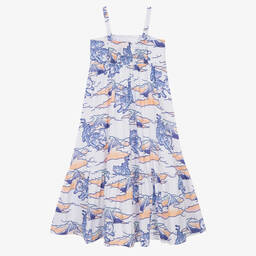 KENZO KIDS-فستان تينز بناتي قطن لون أبيض وأزرق | Childrensalon Outlet