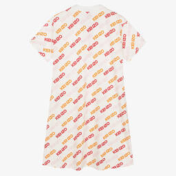 كينزو كيدز-فستان تينز بناتي بولو قطن بيكيه لون أبيض | Childrensalon Outlet