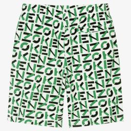 KENZO KIDS-Teen Green Cotton Logo Shorts | Childrensalon Outlet
