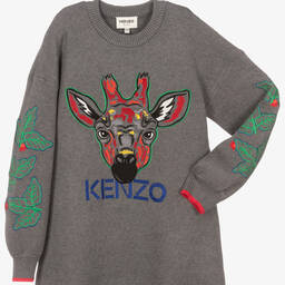 KENZO KIDS-Teen Grey Knitted Giraffe Dress | Childrensalon Outlet